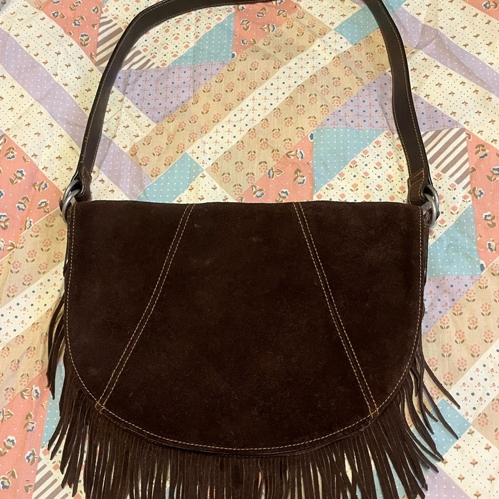 Polo by Ralph Lauren Brown Suede Shoulder Bag with Fringe